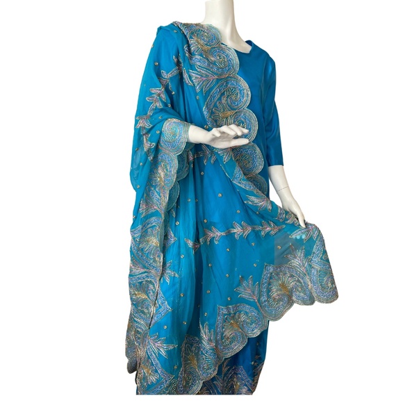 Blue Lengha with Dupatta - Picture 8 of 15